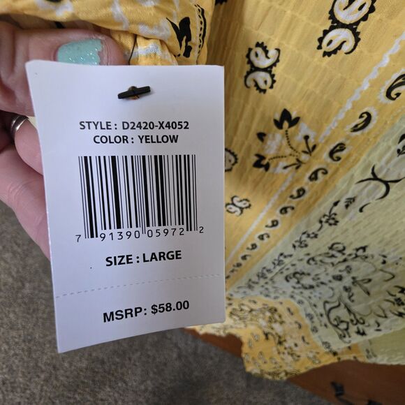 NWT Good Vibes Large Hippie Shirt Yellow Handkerchief Print 70's Button Up - Picture 7 of 8